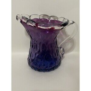 VTG Mid Century Clear Purple Blue Ombre Glass Thumbprint Pitcher Jug Art Glass